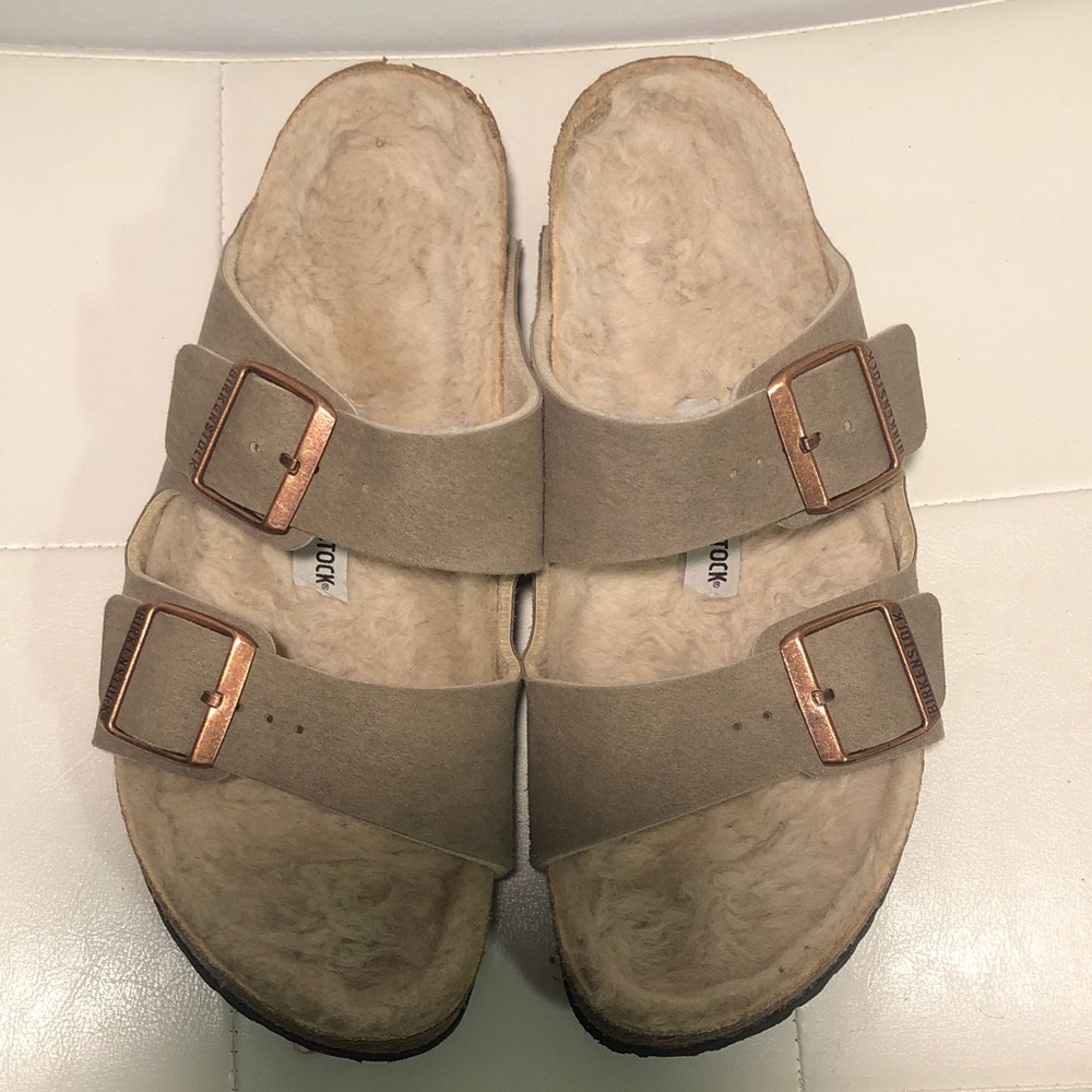 Birkenstock Beige Suede Shearling Sandals